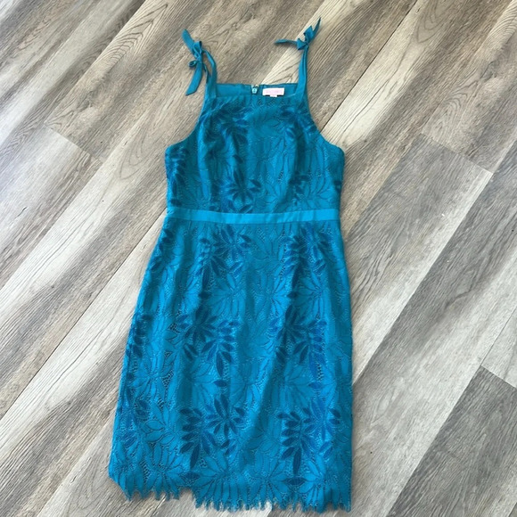 LILLY PULITZER Kayleigh Shift Dress Fern Gallery Lace Tidal Wave Blue Size 8 - Picture 5 of 11